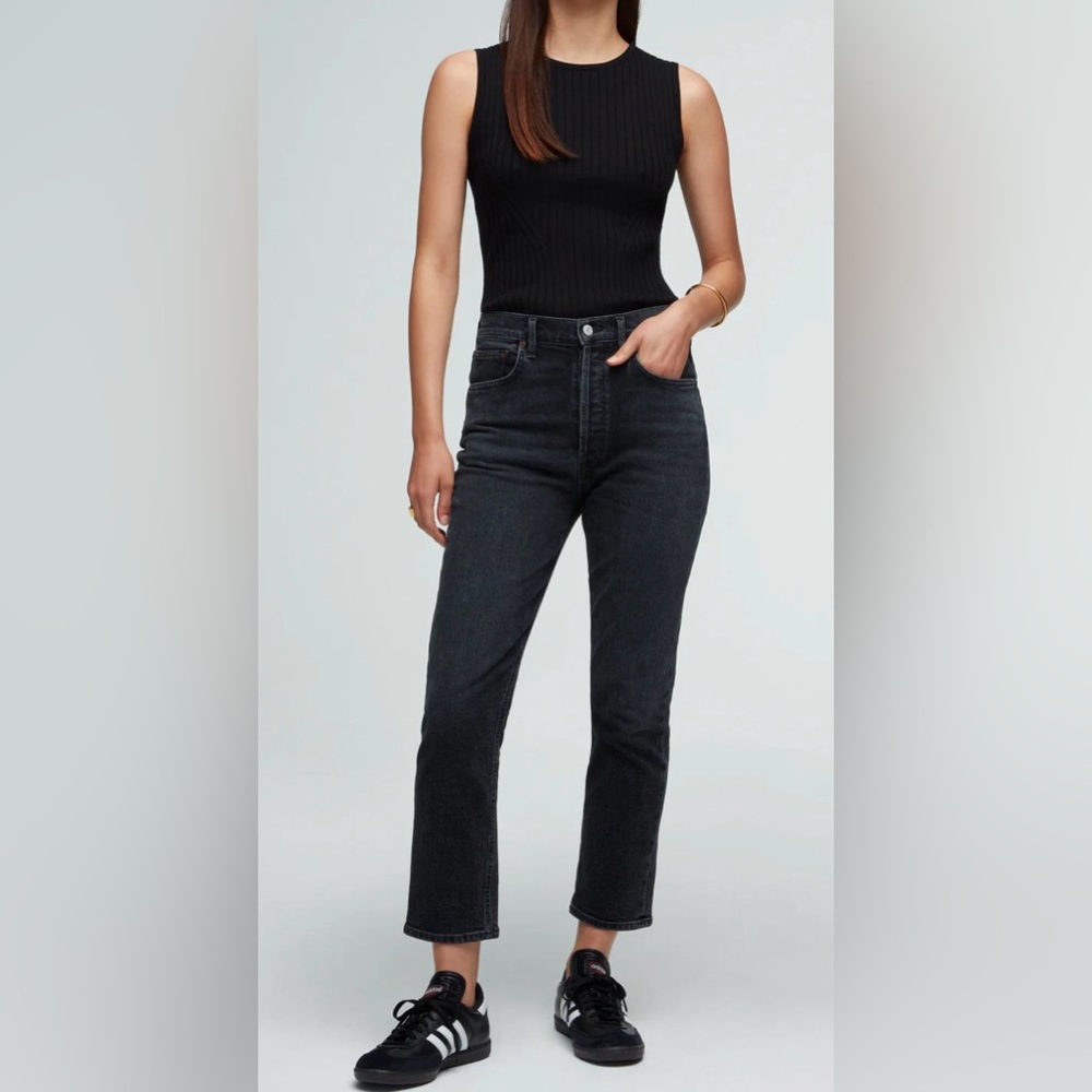 AGOLDE x Riley High Rise Straight Crop Jeans Sz 25 Black Denim Non Distressed